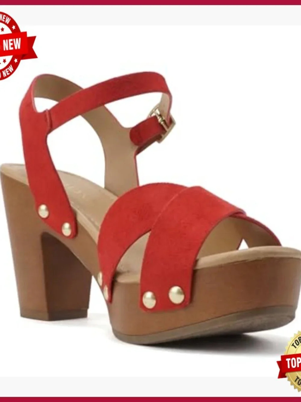 Chunky Platform Block Heel Sandals with Ankle Strap and Studs